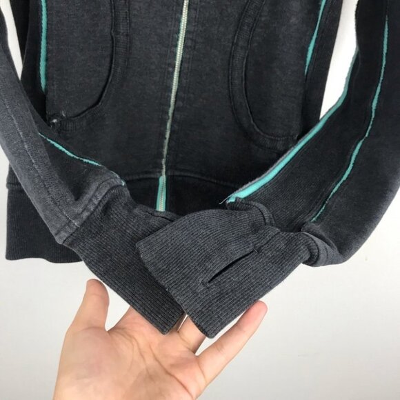 Lululemon Scuba Full Zip Sweatshirt/Hoodie, Vintage, Gray/Teal, Size 4 - Picture 13 of 16